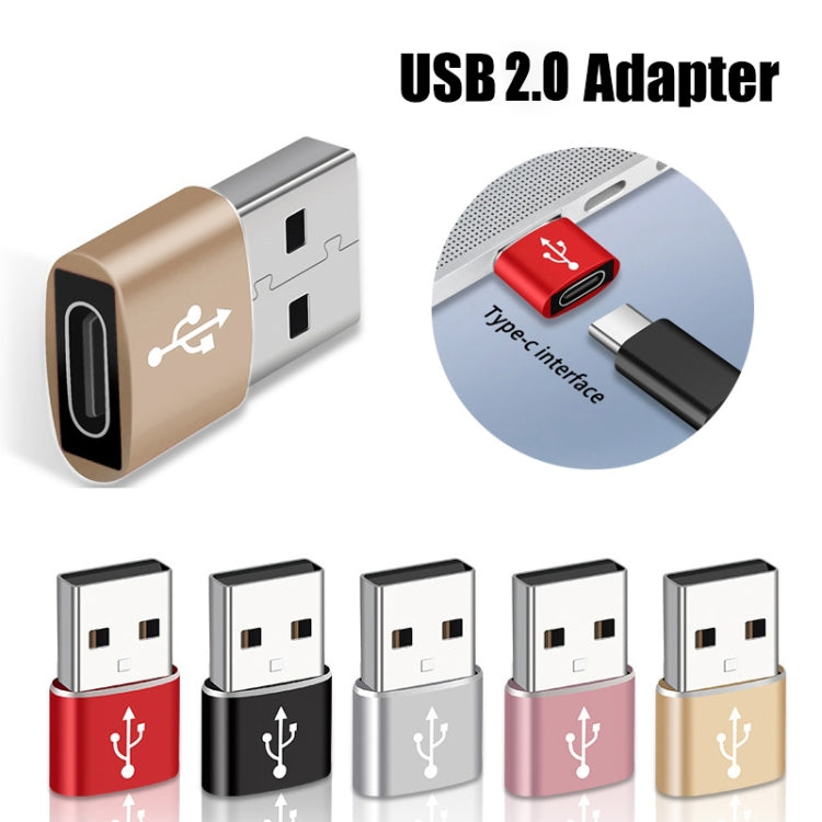 Gold USB 2.0 male to Type-C female adapter with Type-C port detail