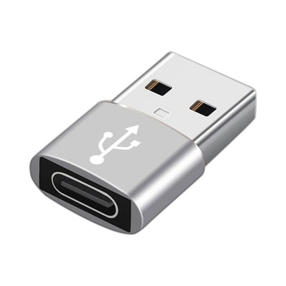 Silver USB-C to USB 2.0 adapter, aluminum alloy housing with Type-C plug