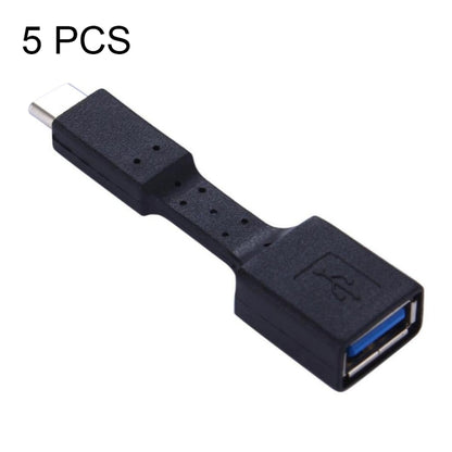 Black USB-C to USB 3.0 OTG adapter with USB-A female port and blue connector accents