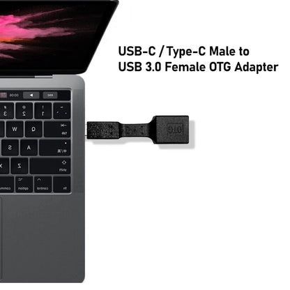Black USB-C to USB 3.0 OTG adapter with USB-A female port