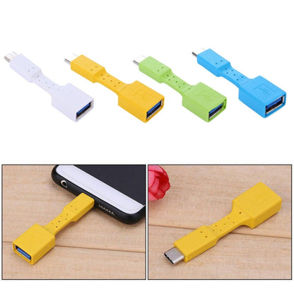 USB-C to USB 3.0 OTG adapters in yellow and blue, showing USB ports