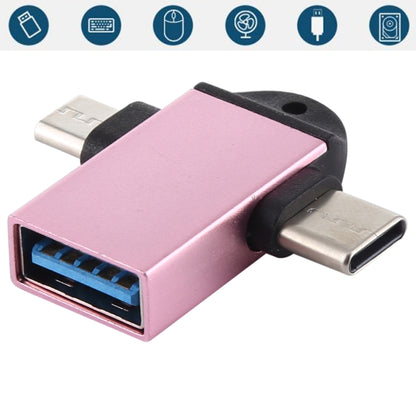 Light rose multi-port OTG adapter: USB-A female, USB-C & Micro USB, with sling hole