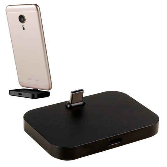 Black USB-C desktop dock charger stand with phone holder and Type-C port