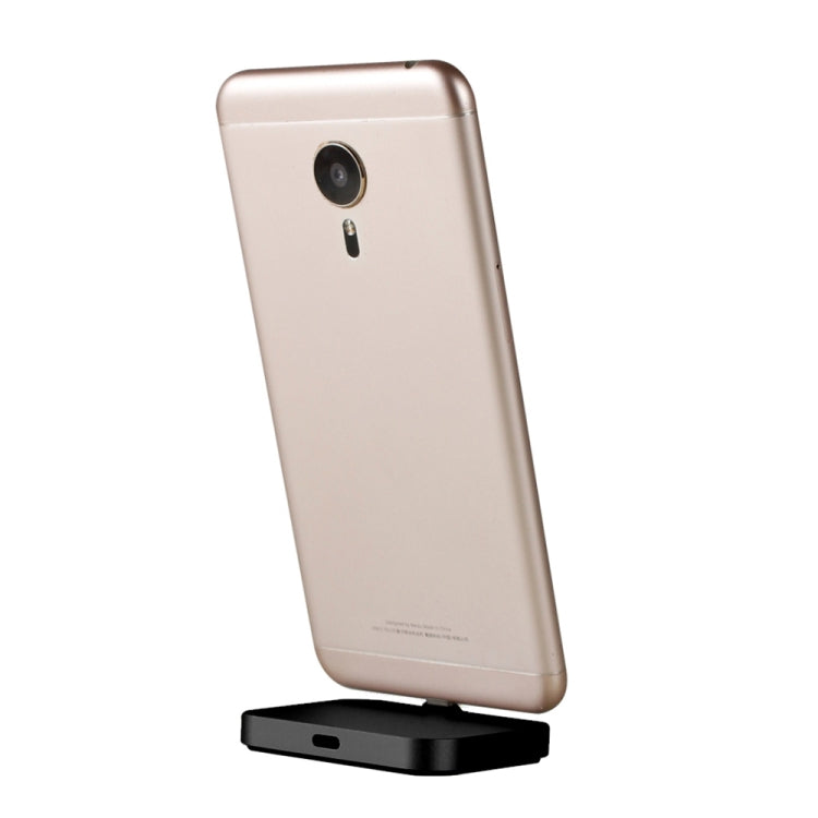 Black USB-C desktop dock charger stand holding a smartphone