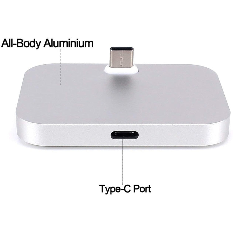 All-aluminum USB-C desktop dock charger with Type-C port and phone holder