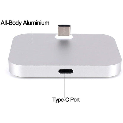All-aluminum USB-C desktop dock charger with Type-C port and phone holder