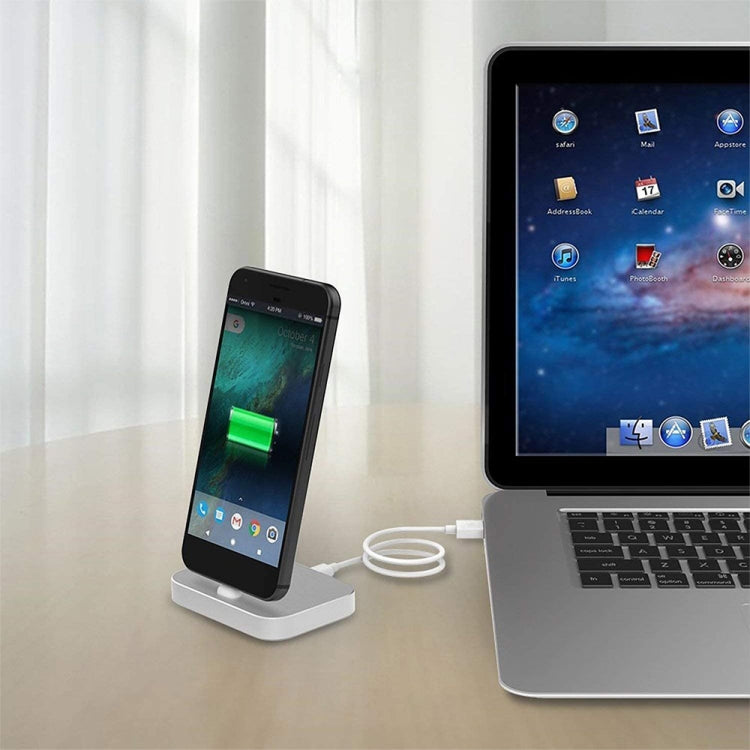USB-C desktop dock charger stand with cable connection for phone charging