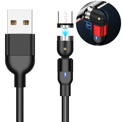 Black nylon braided magnetic charging cable with USB-A to Micro-USB connector, red accent