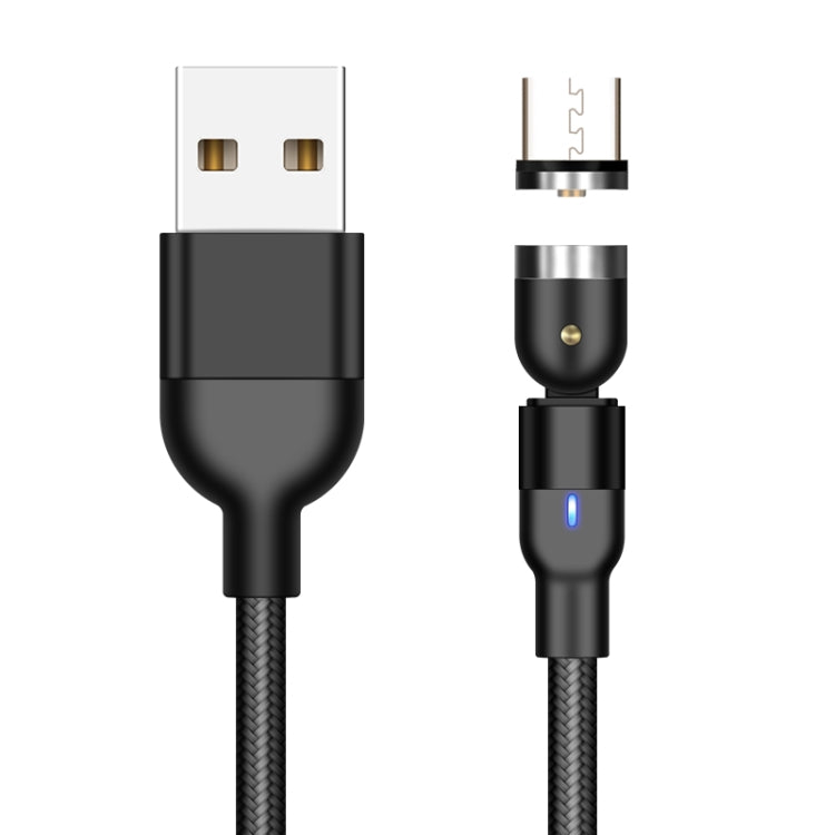 Black nylon braided magnetic charging cable with USB-A to Micro-USB ends, red indicator light