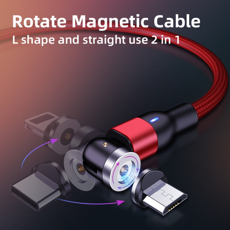 Magnetic Micro-USB charging connector with rotating joint and red nylon braided cable