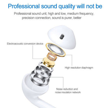 White in-ear earbud showing speaker components inside housing, wired design