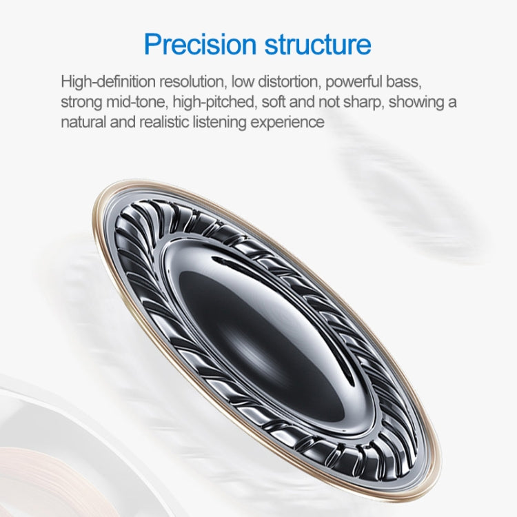 In-ear headphone speaker grille detail in metallic housing, wired earbud design