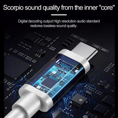 White wired in-ear headphones with USB-C plug and inline cable, compact earbuds