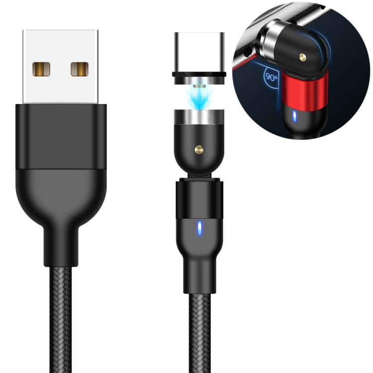 Black magnetic rotate USB-A to USB-C type-c charging cable with blue status LED