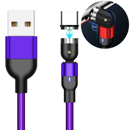 Purple magnetic rotate charging cable with USB-A plug and USB-C type-c braided nylon
