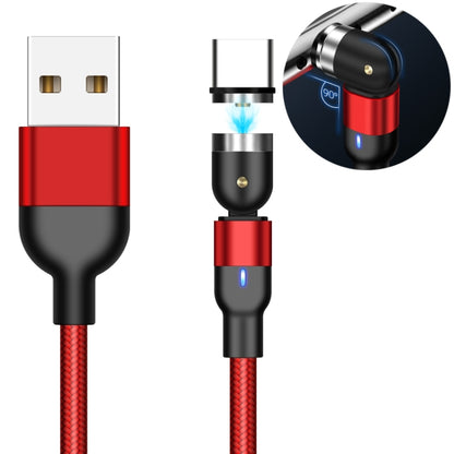 Red braided magnetic USB-A to USB-C rotate charging cable with black connector housings.