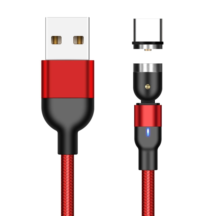 Red braided USB-A to USB-C charging cable with black magnetic L-shaped connector.