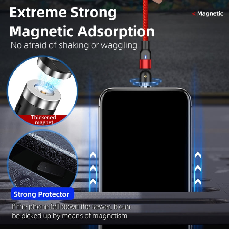Red magnetic rotate charging cable with USB-A to USB-C type-c connector, braided nylon