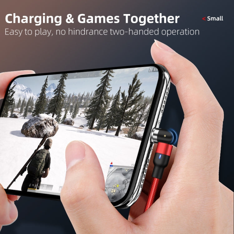 Red braided nylon magnetic USB-A to USB-C type-c charging cable held near a phone