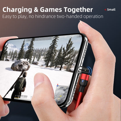 Red braided nylon magnetic USB-A to USB-C type-c charging cable held near a phone