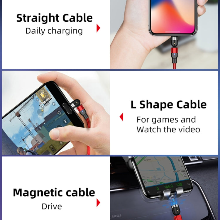 Black magnetic rotate charging cable with USB-A plug, braided nylon, USB-C type-c tip