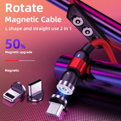 Red and black magnetic rotate charging cable with braided sheath and USB-C plug.