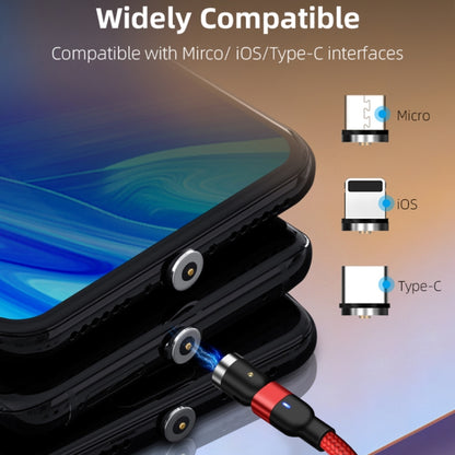 Red braided magnetic charging cable with multiple plugs: micro, iOS, and Type-C ends.