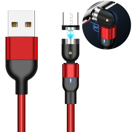 Red USB to Micro USB charging cable with braided sheath and magnetic rotating connector