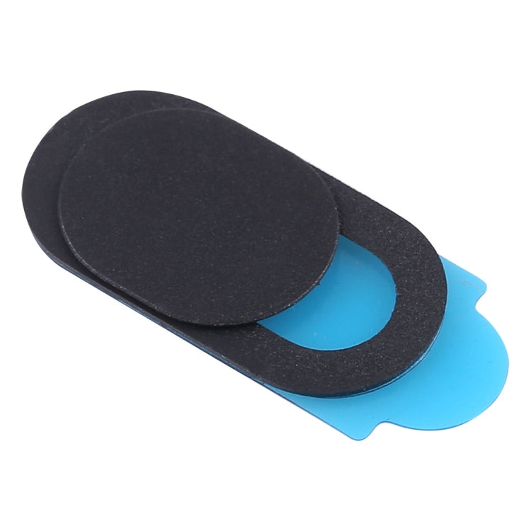 Black oval sliding webcam cover with blue inner cutout ring