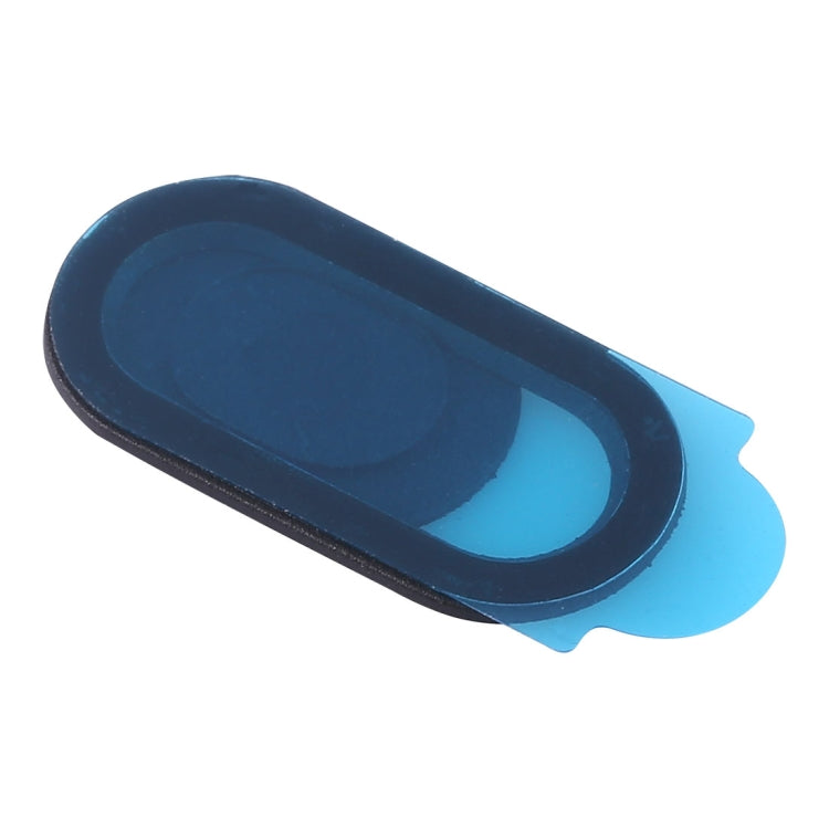 Black and dark blue sliding webcam cover with blue inner viewing opening