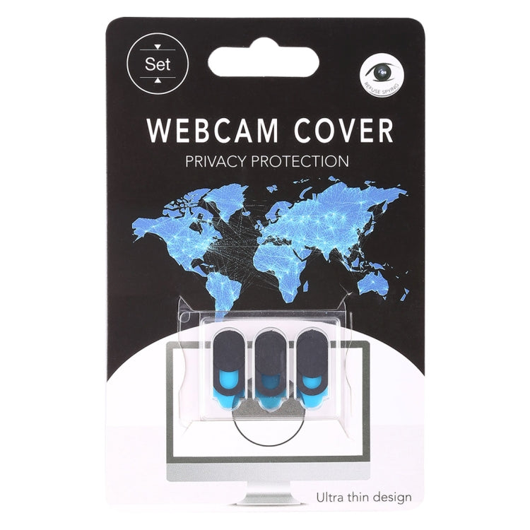 Webcam cover retail package showing sliding privacy cover, ultra thin design