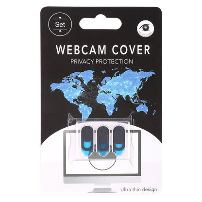Webcam cover retail package showing sliding privacy cover, ultra thin design