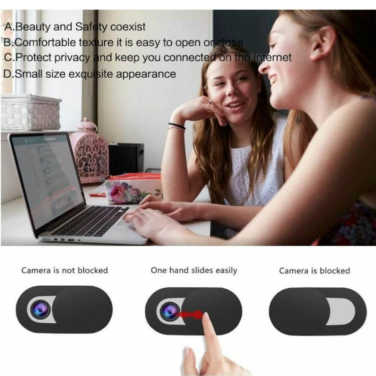 Diagram showing webcam cover sliding open or closed for privacy
