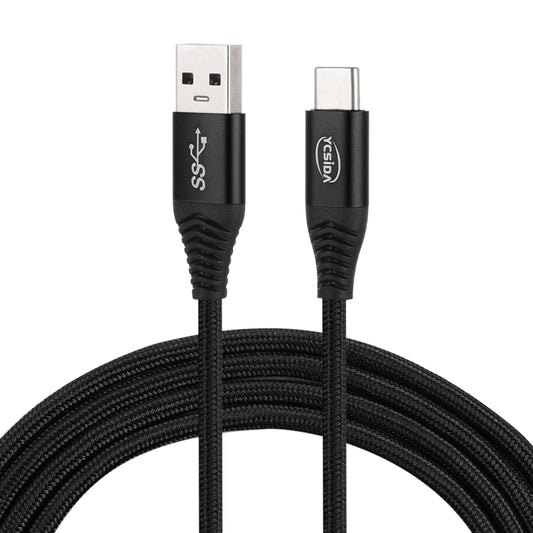 Black braided USB-A to USB-C charging and data sync cable with Type-C connector