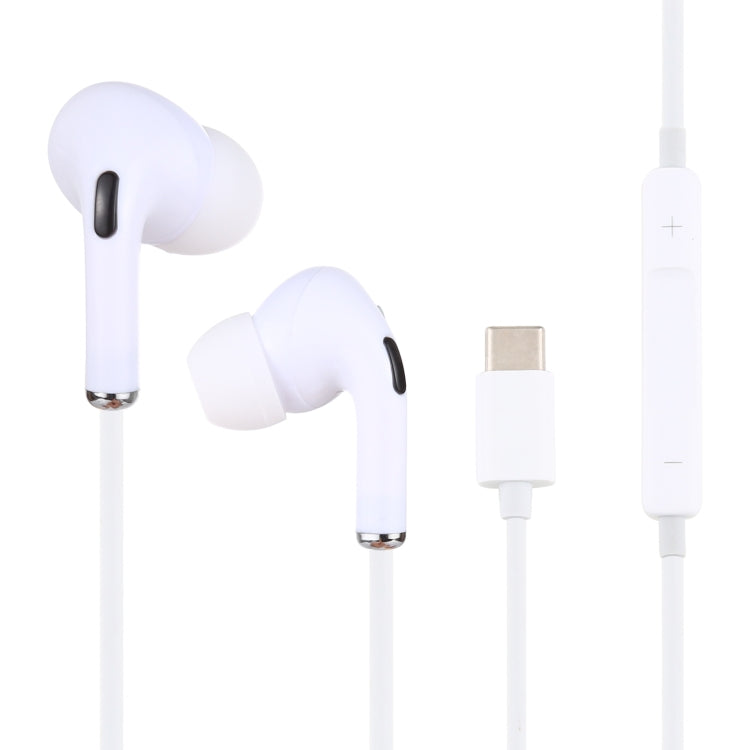 White wired in-ear earphones with Type-C connector and microphone
