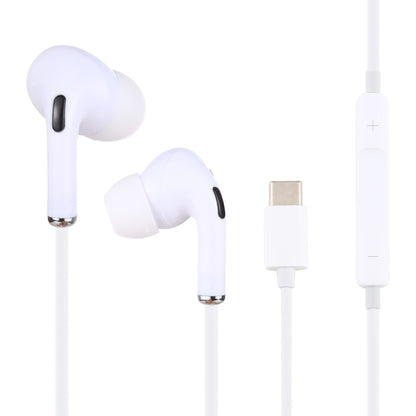 White wired in-ear earphones with Type-C connector and microphone