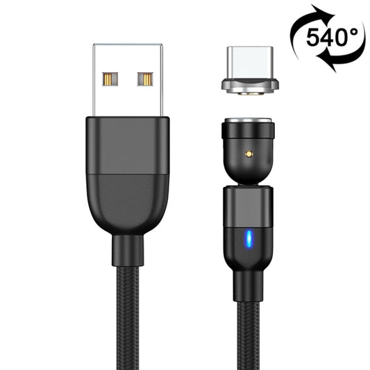 Black USB-A to USB-C magnetic charging cable with 540° rotating connector and braided cord