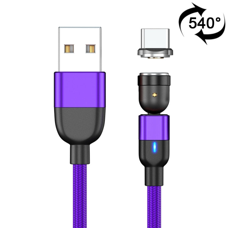 Purple USB-A to USB-C magnetic charging cable with 540° rotating connector and braided cord