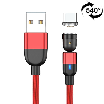 Red USB-A to USB-C magnetic charging cable with 540° rotating connector and braided cord