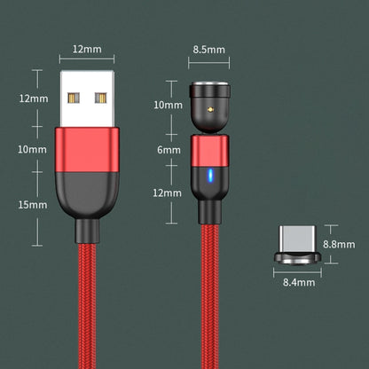 Red USB-A to USB-C magnetic charging cable with rotating connectors and braided cord