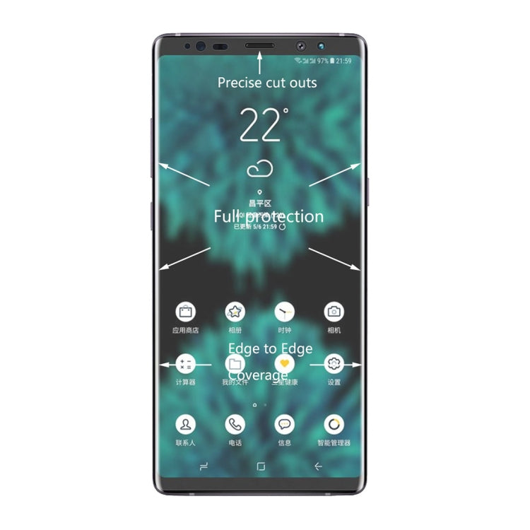 Curved PET screen protector with cutouts for speaker and camera on Galaxy Note 9