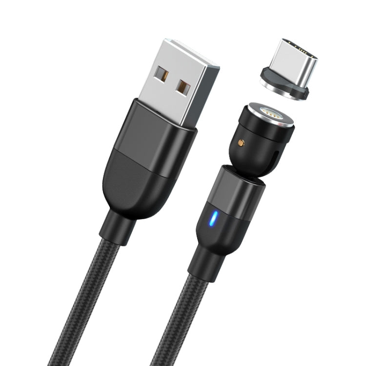 Magnetic USB-A to USB-C charging cable with braided cord and rotating connector, black