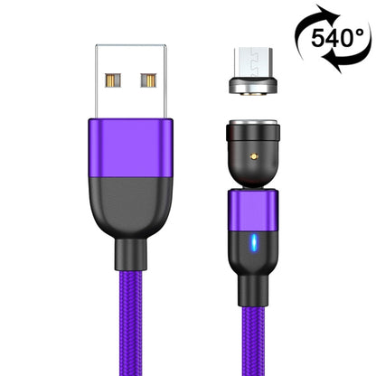 Purple and black braided USB to Micro USB charging cable with 540° rotating magnetic connector
