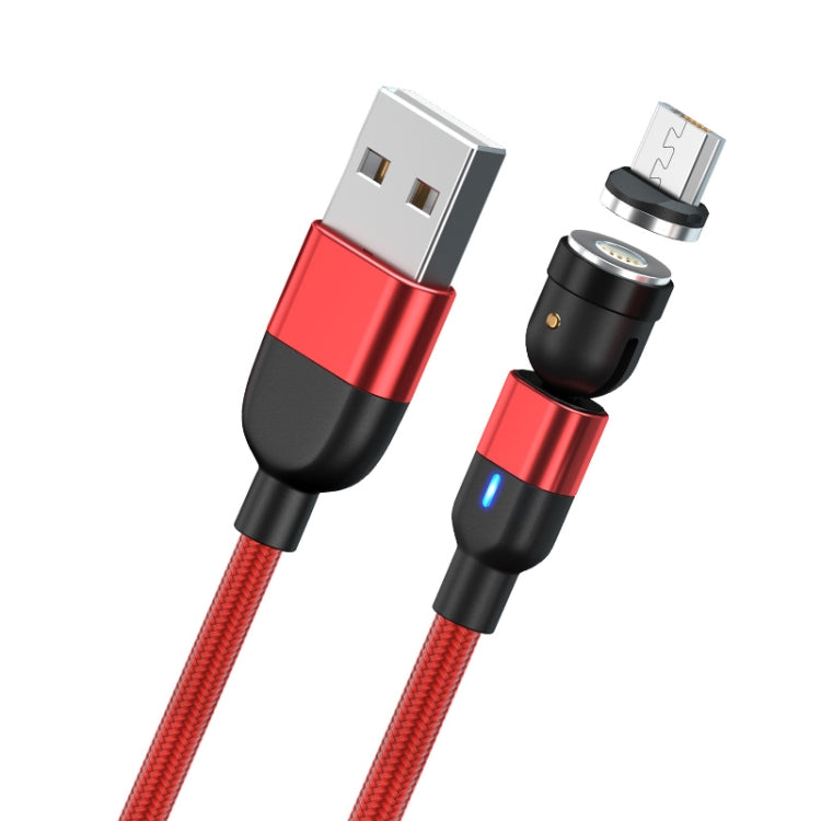 Red braided USB to Micro USB cable with magnetic rotating connector and blue LED