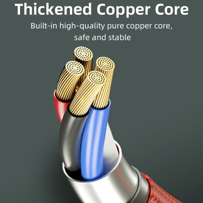 Red magnetic micro USB charging cable showing thickened copper core detail