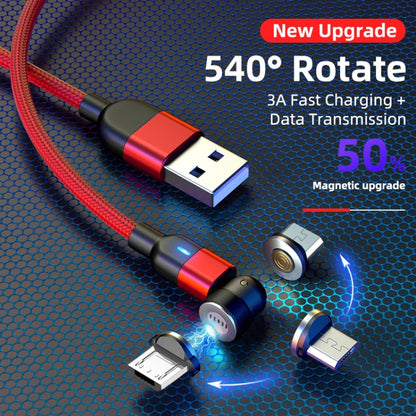 Red braided USB to Micro USB magnetic cable with rotating connectors and blue LED