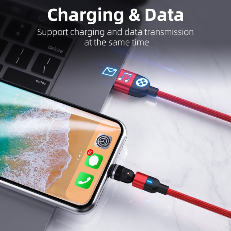 Red USB to Micro USB cable with blue LED, magnetic rotating connection for charging