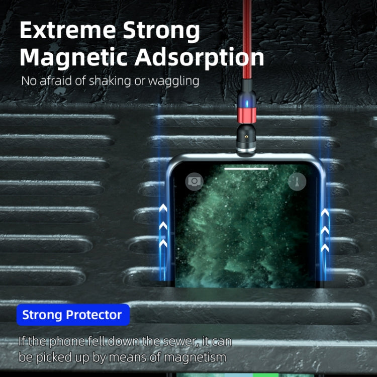 Red magnetic micro USB charging cable with rotating connector and protective tip