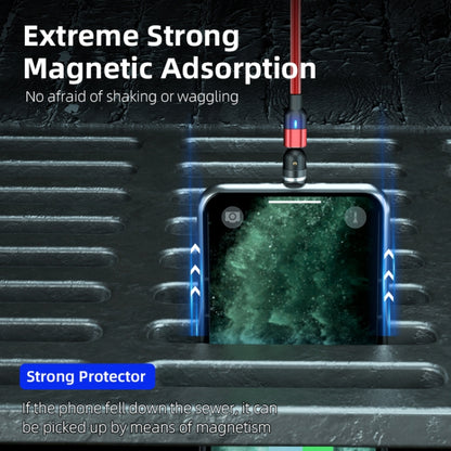 Red magnetic micro USB charging cable with rotating connector and protective tip