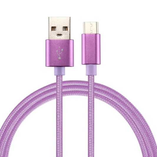 Purple knit-texture USB to USB-C cable with USB-A and USB-C connectors, 50 cm